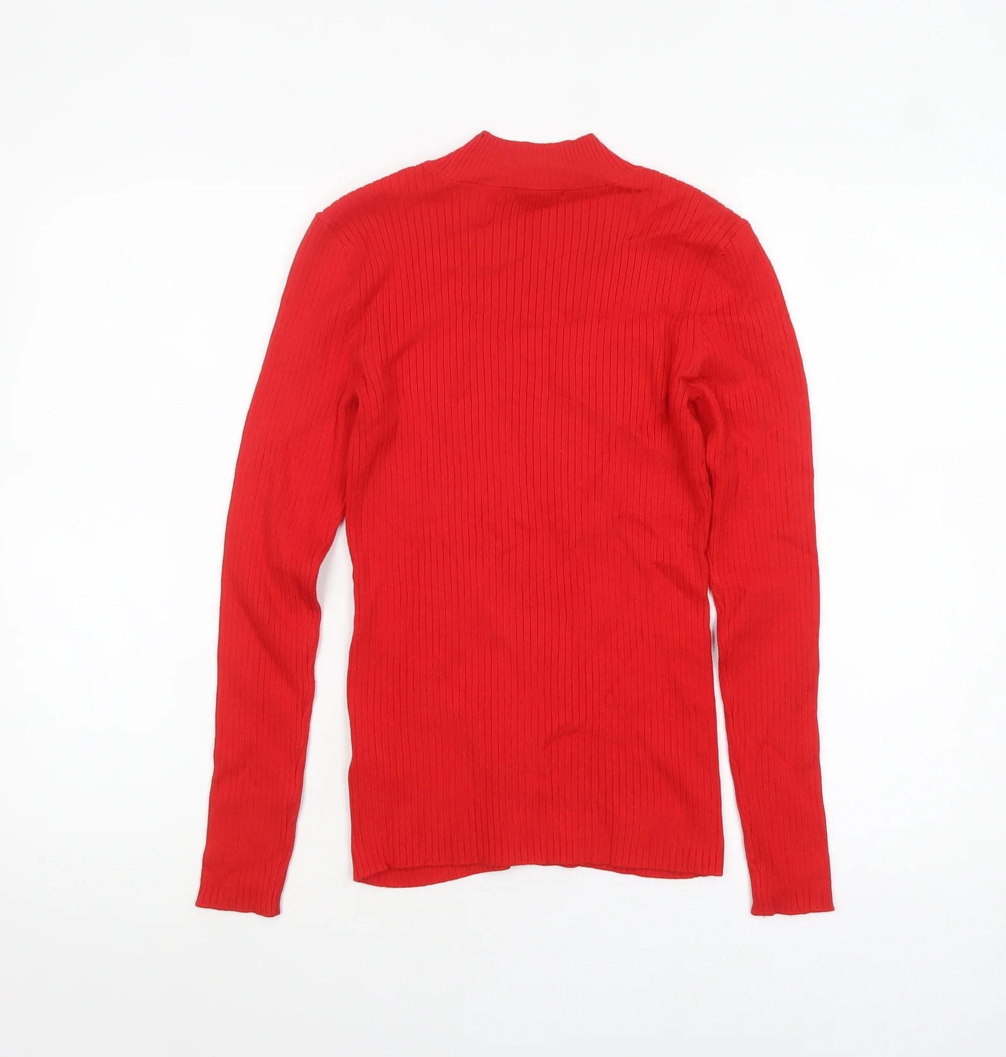 H&M Women's Red Mock Neck Slim Fit Rib Knit Jumper Size S - Image 3