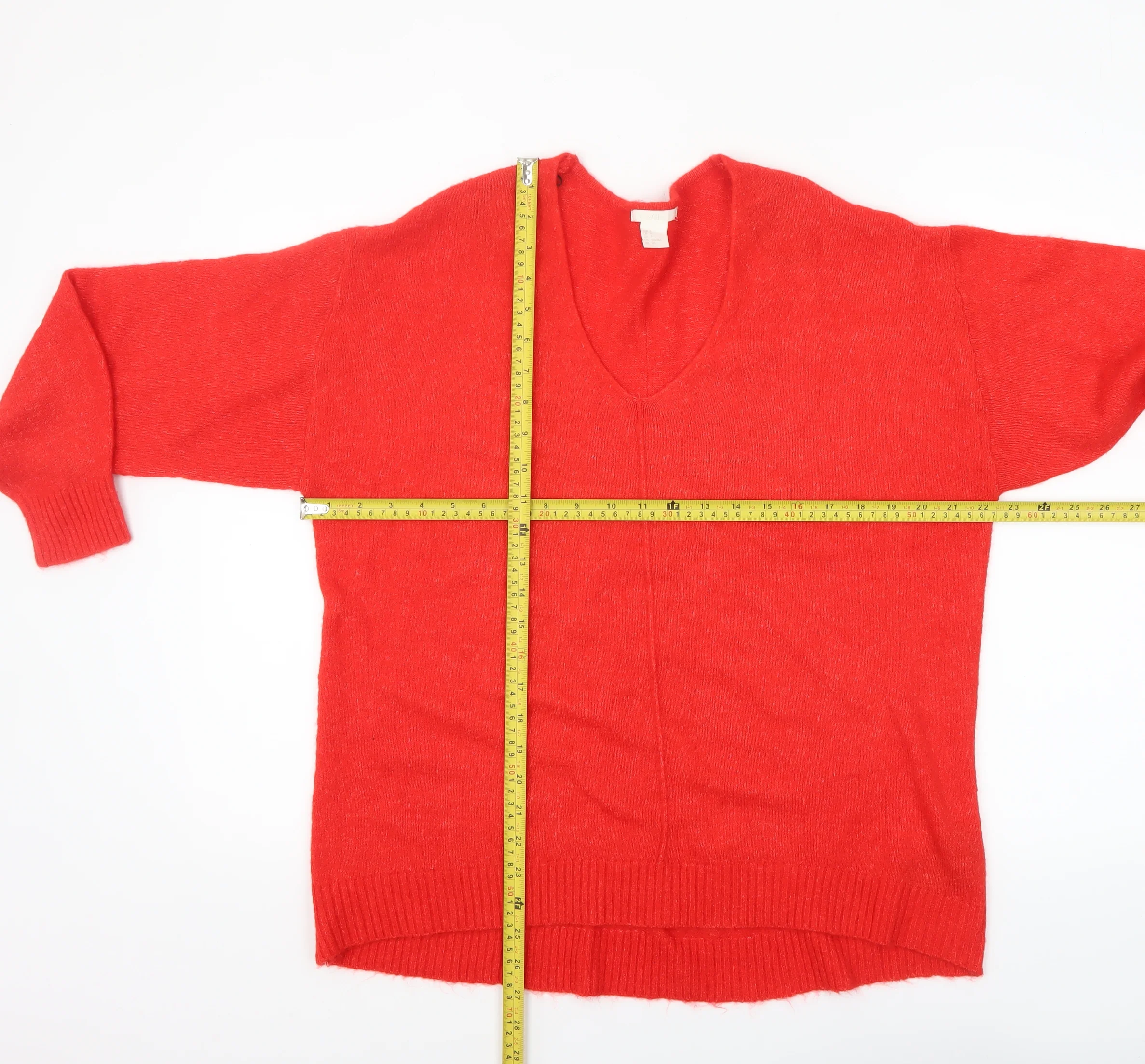 H&M Women's Red V-Neck Relaxed Fit Knit Jumper Size S - Image 2