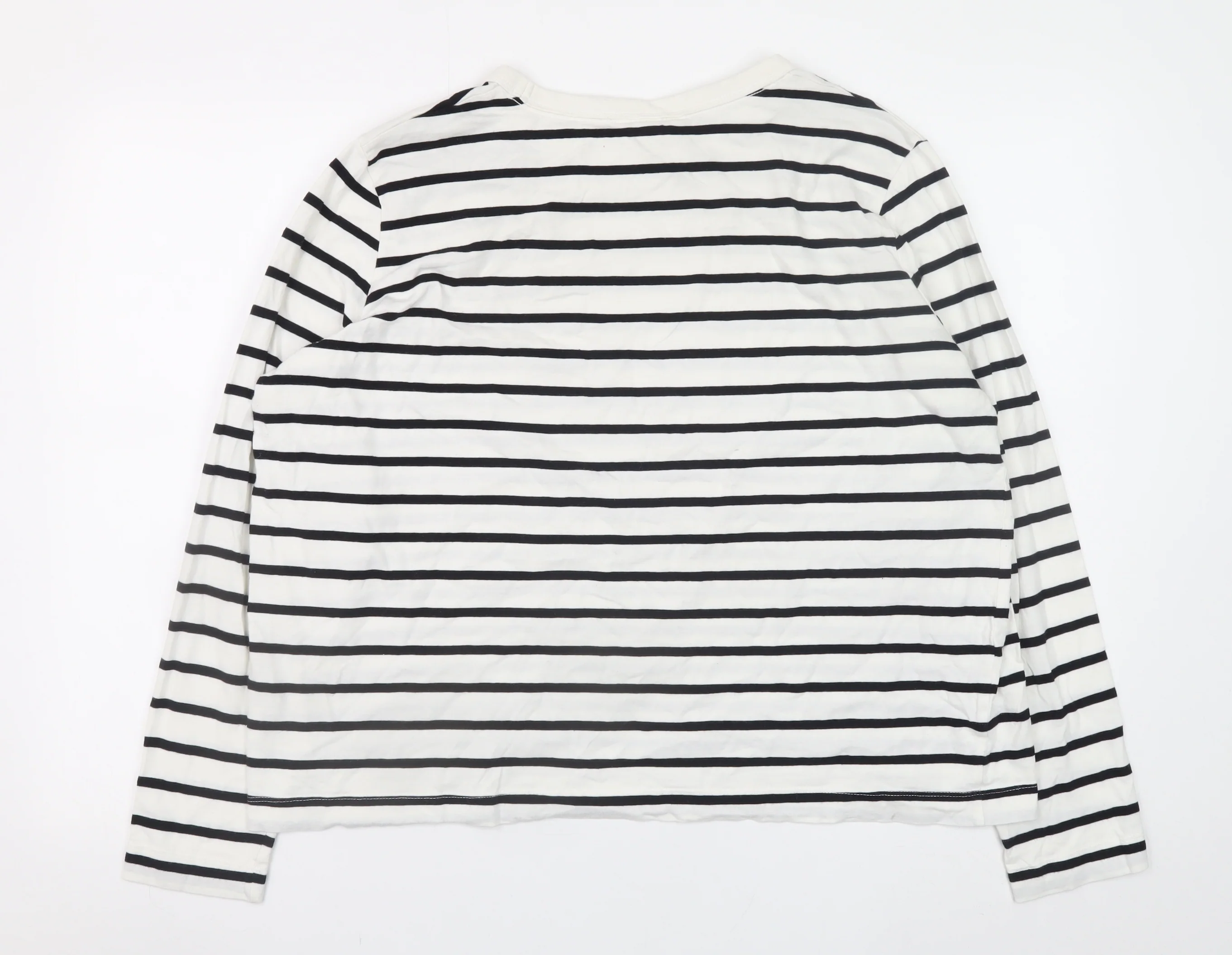 H&M Women's White Striped Long Sleeve Pullover Sweatshirt XL Cotton - Image 3