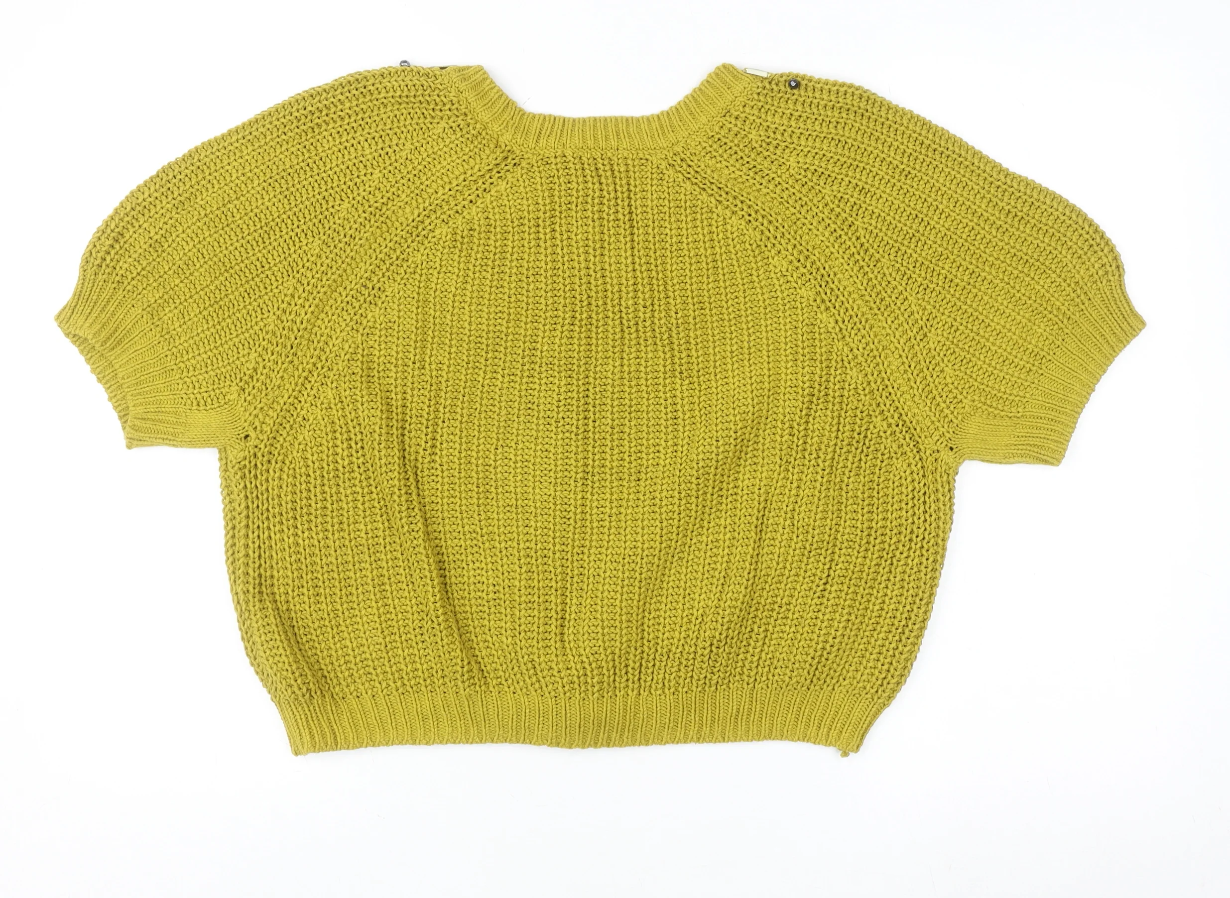 H&M Women's Yellow Beaded Knit Cropped Sweater Size L - Image 3