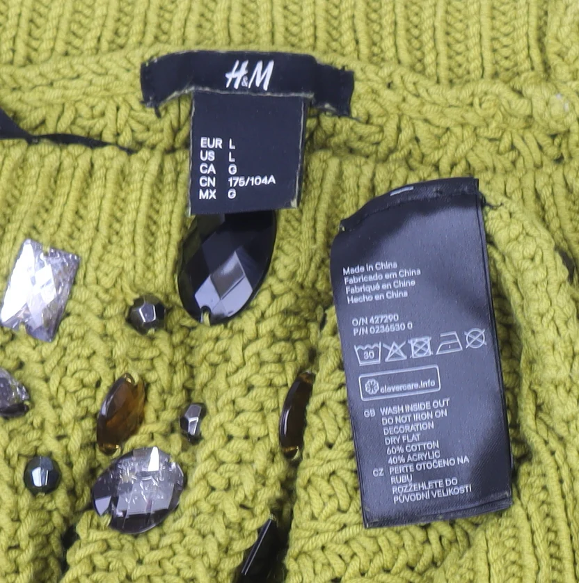 H&M Women's Yellow Beaded Knit Cropped Sweater Size L - Image 4