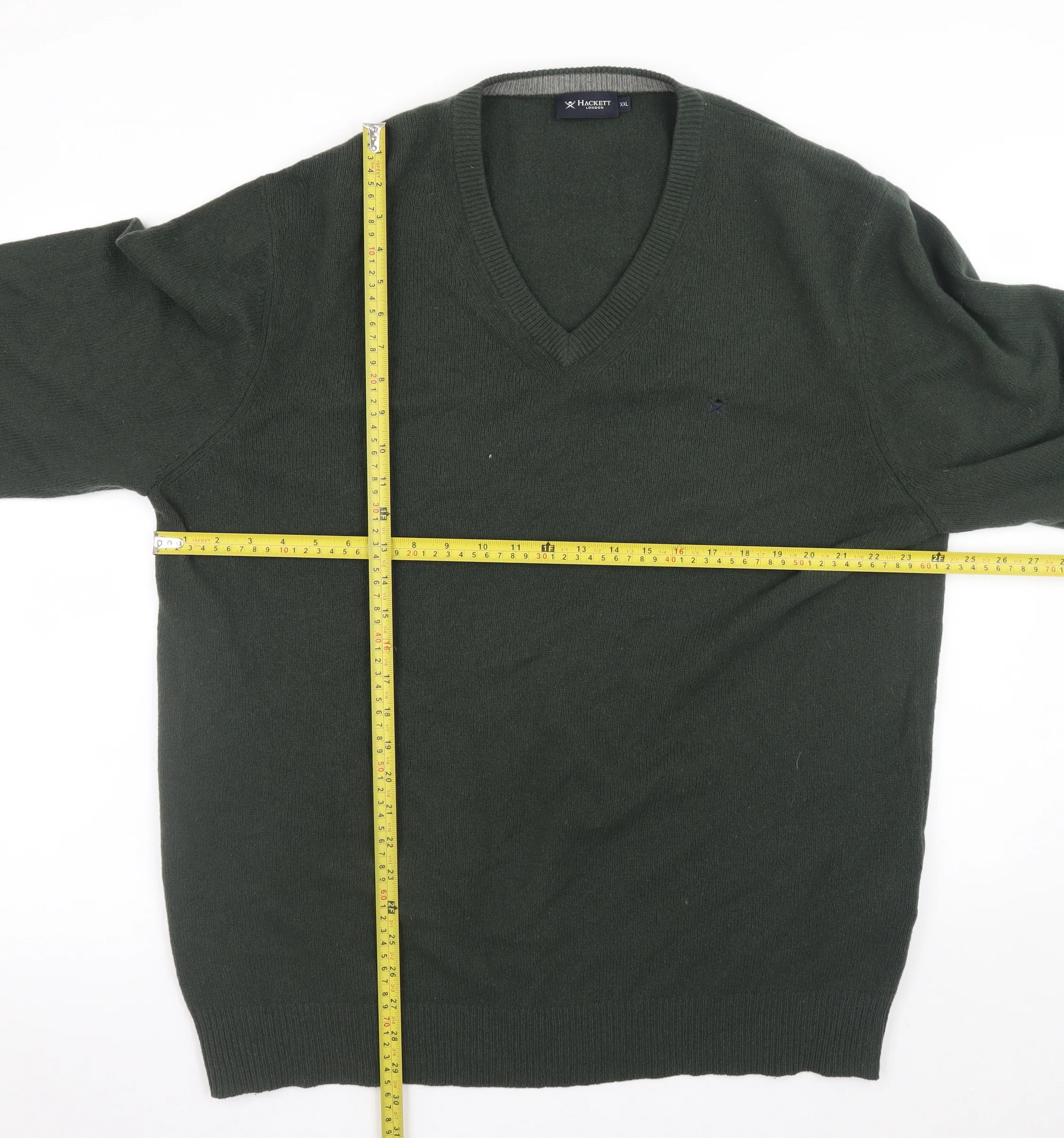 Hackett London Men's Green Wool V-Neck Pullover Jumper 2XL - Image 2