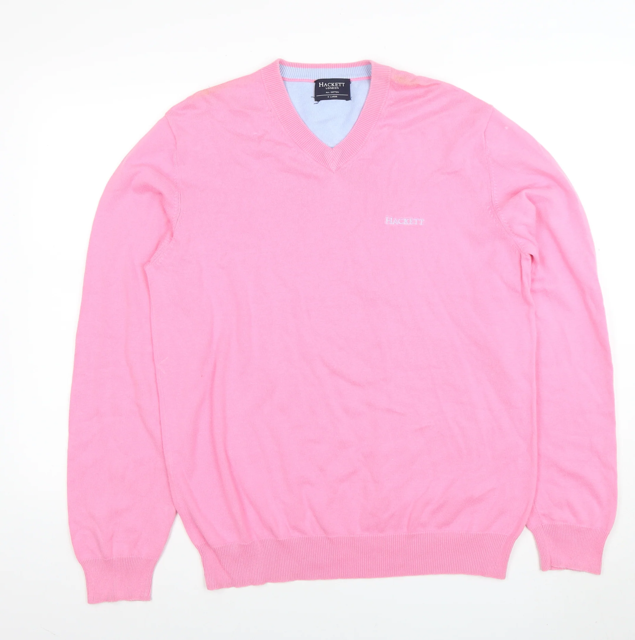 Hackett London Men's Pink Cotton V-Neck Pullover Jumper XL