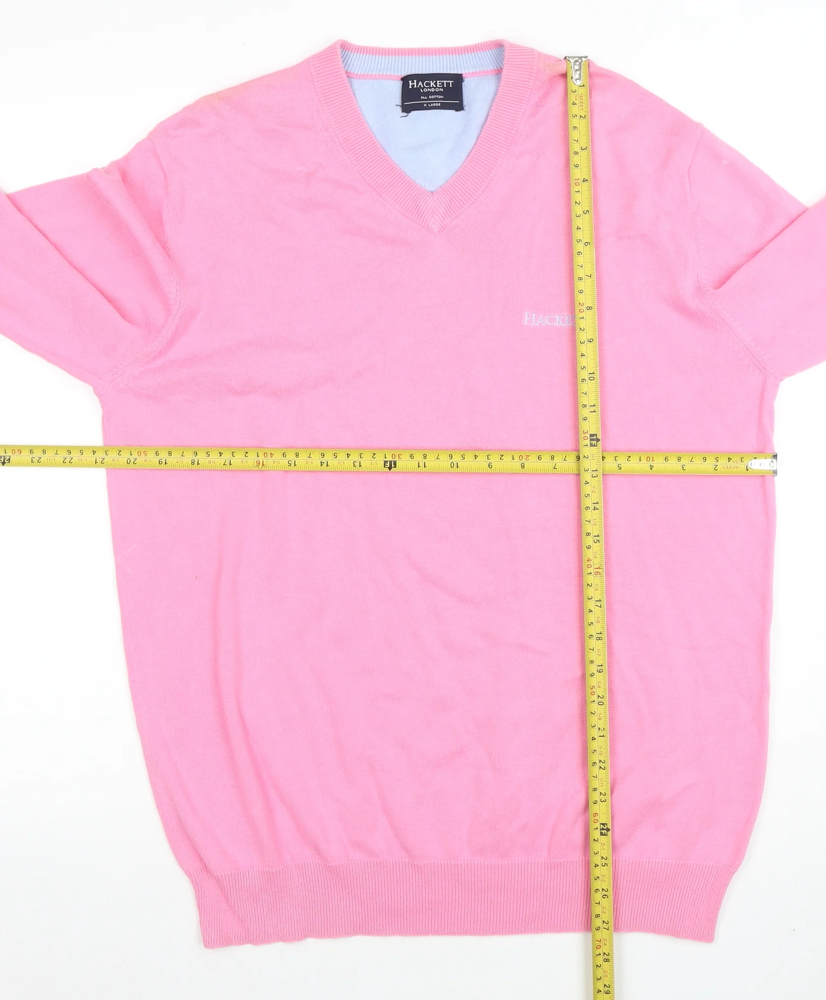 Hackett London Men's Pink Cotton V-Neck Pullover Jumper XL - Image 2