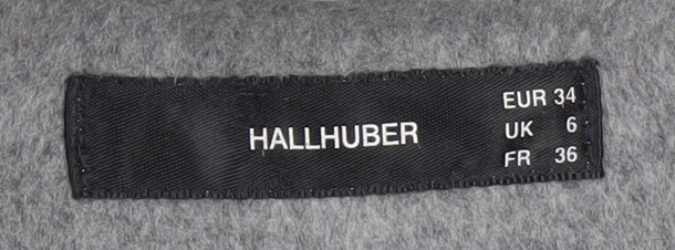 Hallhuber Women's Grey Wool Blend Hooded Long Coat Size 6 - Image 4