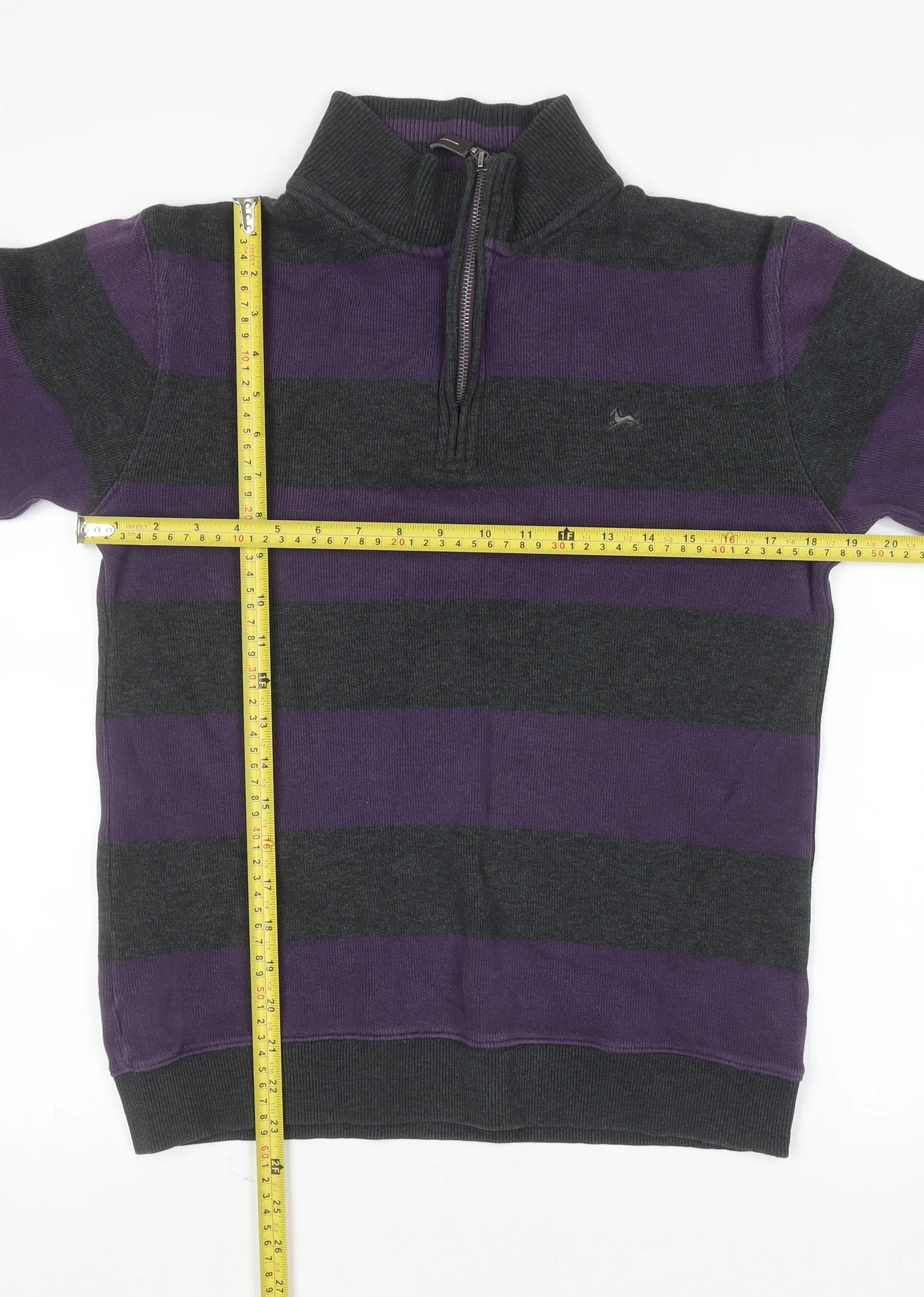 Hampton Men’s Purple Striped 1/4 Zip Cotton Jumper Size S - Image 2