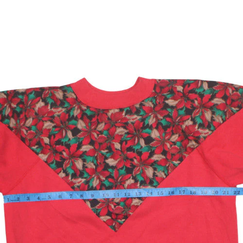 Hanes Men Red Floral Retro Christmas Pullover Sweatshirt L - Image 3