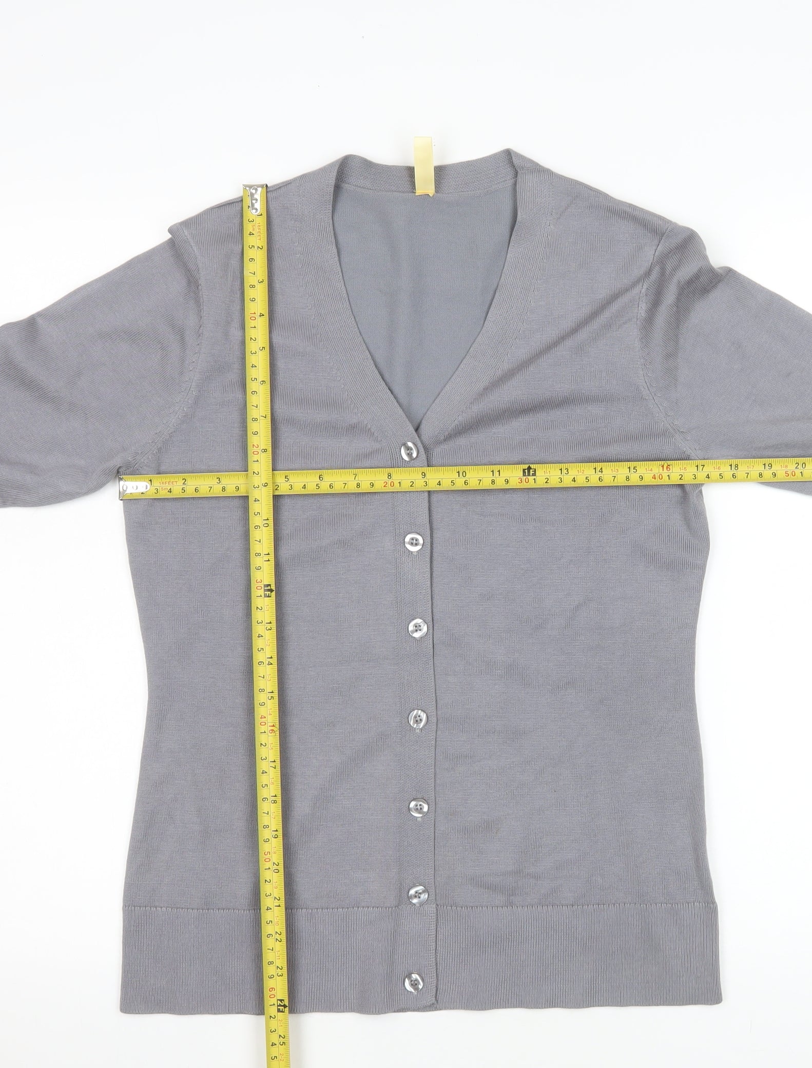 Haomeili Womens Grey V-Neck Button Cardigan Size S - Image 2