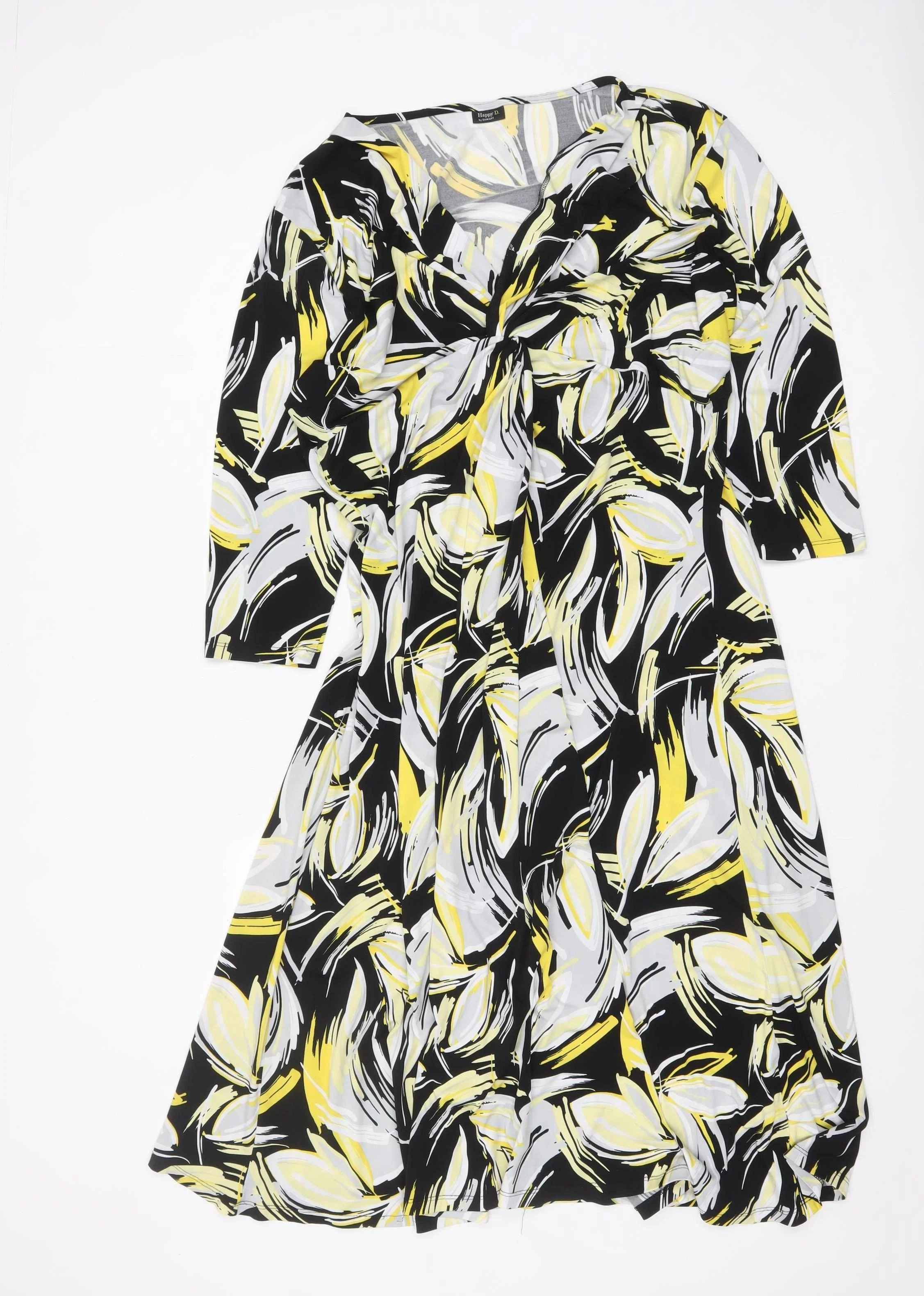 Happy D. by Damart Women’s Multicoloured Fit & Flare V-Neck Jersey Dress Size 24 - Image 3