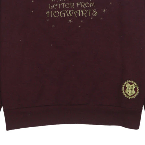 Harry Potter Womens Burgundy Sweatshirt M Crew Neck Hogwarts Owl Print - Image 8
