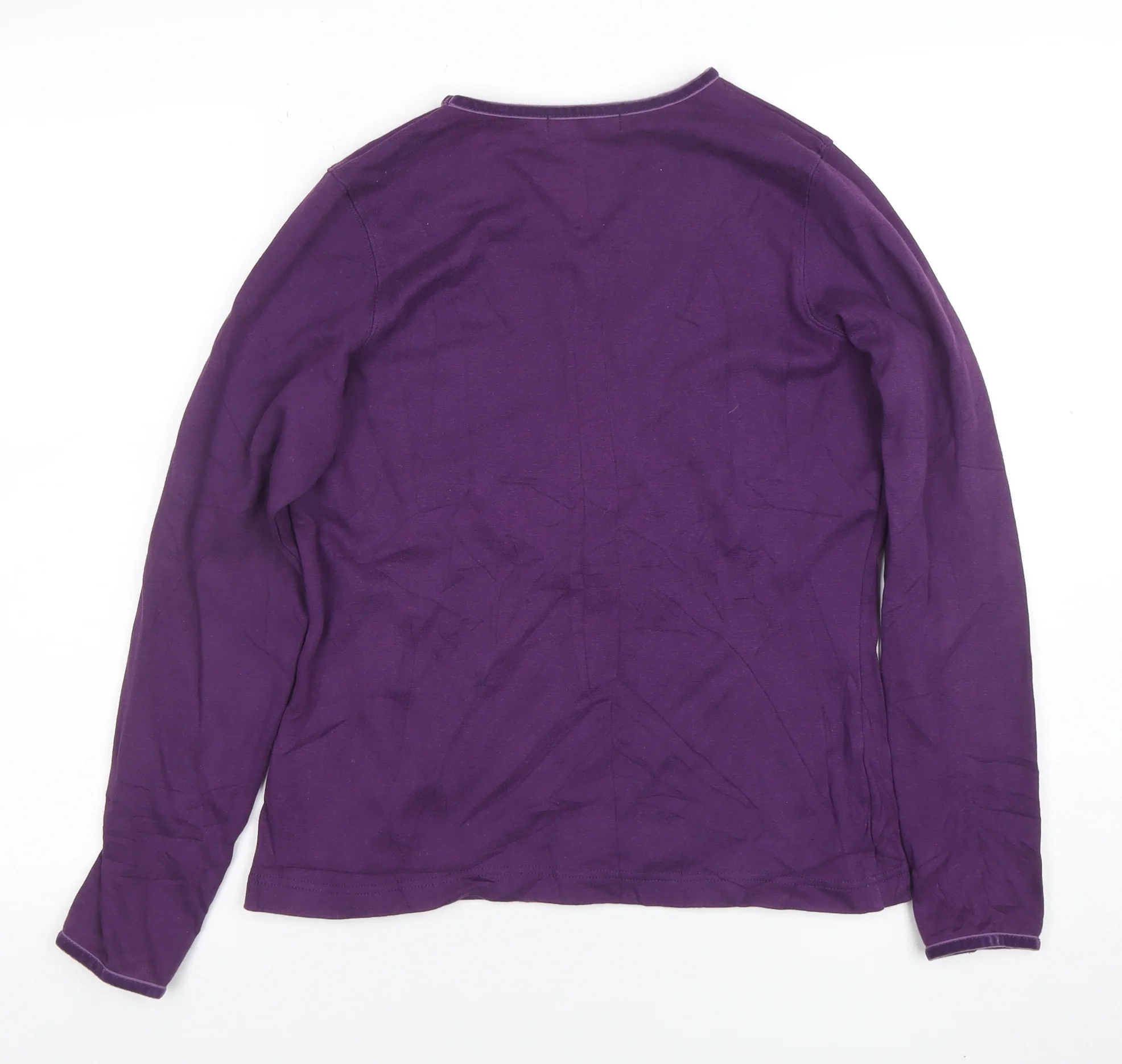 Hawkstead Women's Purple V-Neck Long Sleeve Cotton T-Shirt Size 12 - Image 3