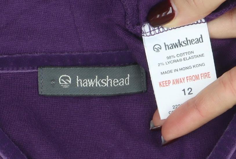 Hawkstead Women's Purple V-Neck Long Sleeve Cotton T-Shirt Size 12 - Image 4