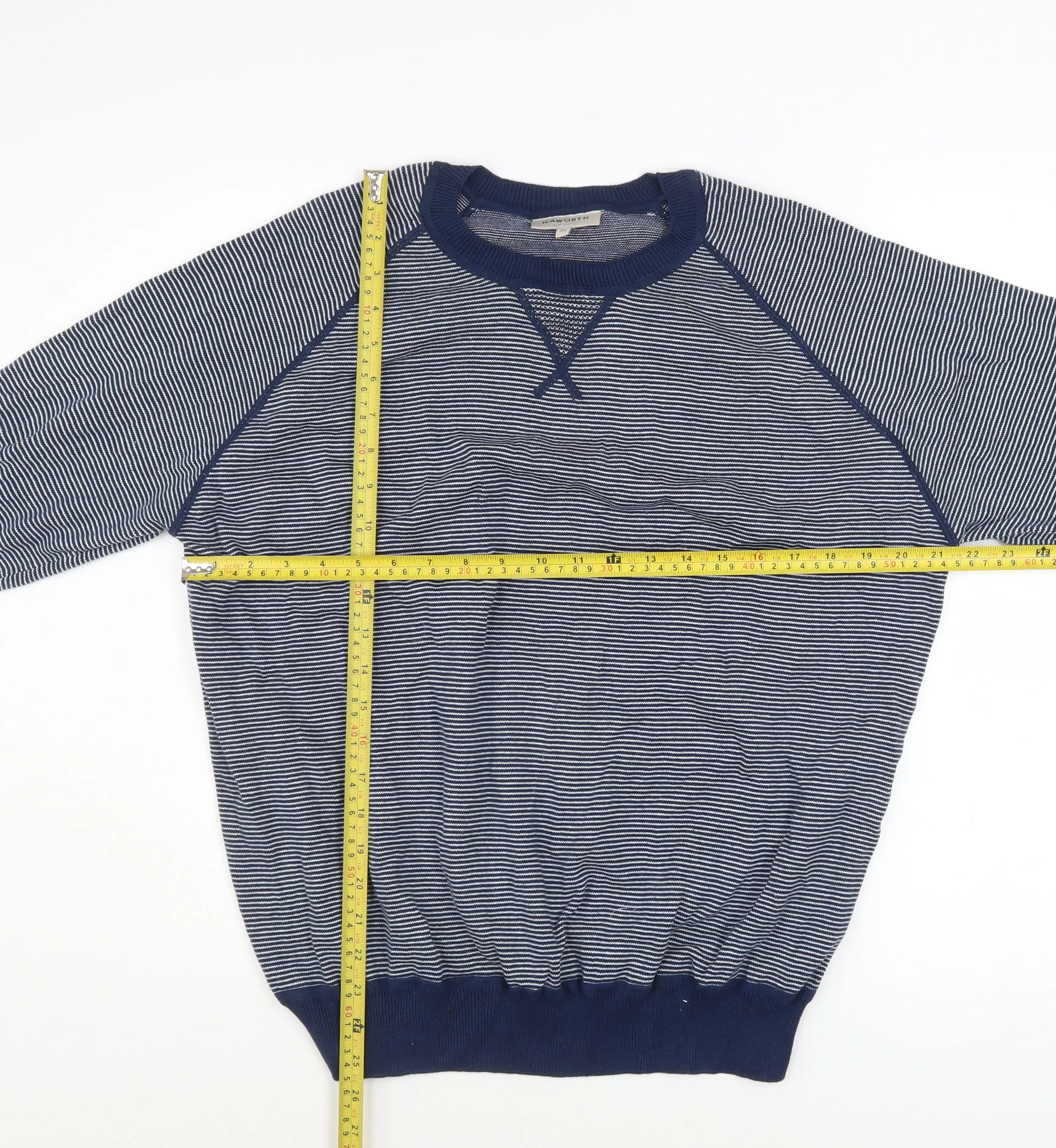 Haworth Men Blue Striped Cotton Crew Neck Pullover Jumper XL - Image 2