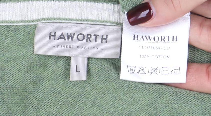 Haworth Men’s Green Cotton V-Neck Jumper Size L Lightweight Knit - Image 4