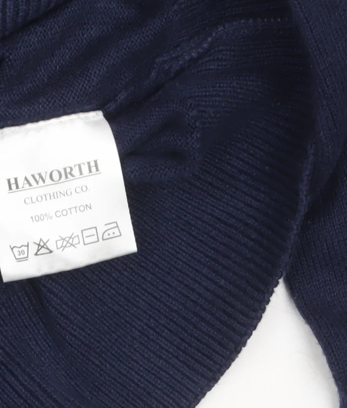 Haworth Men's Blue Cotton V-Neck Jumper Size L - Image 4