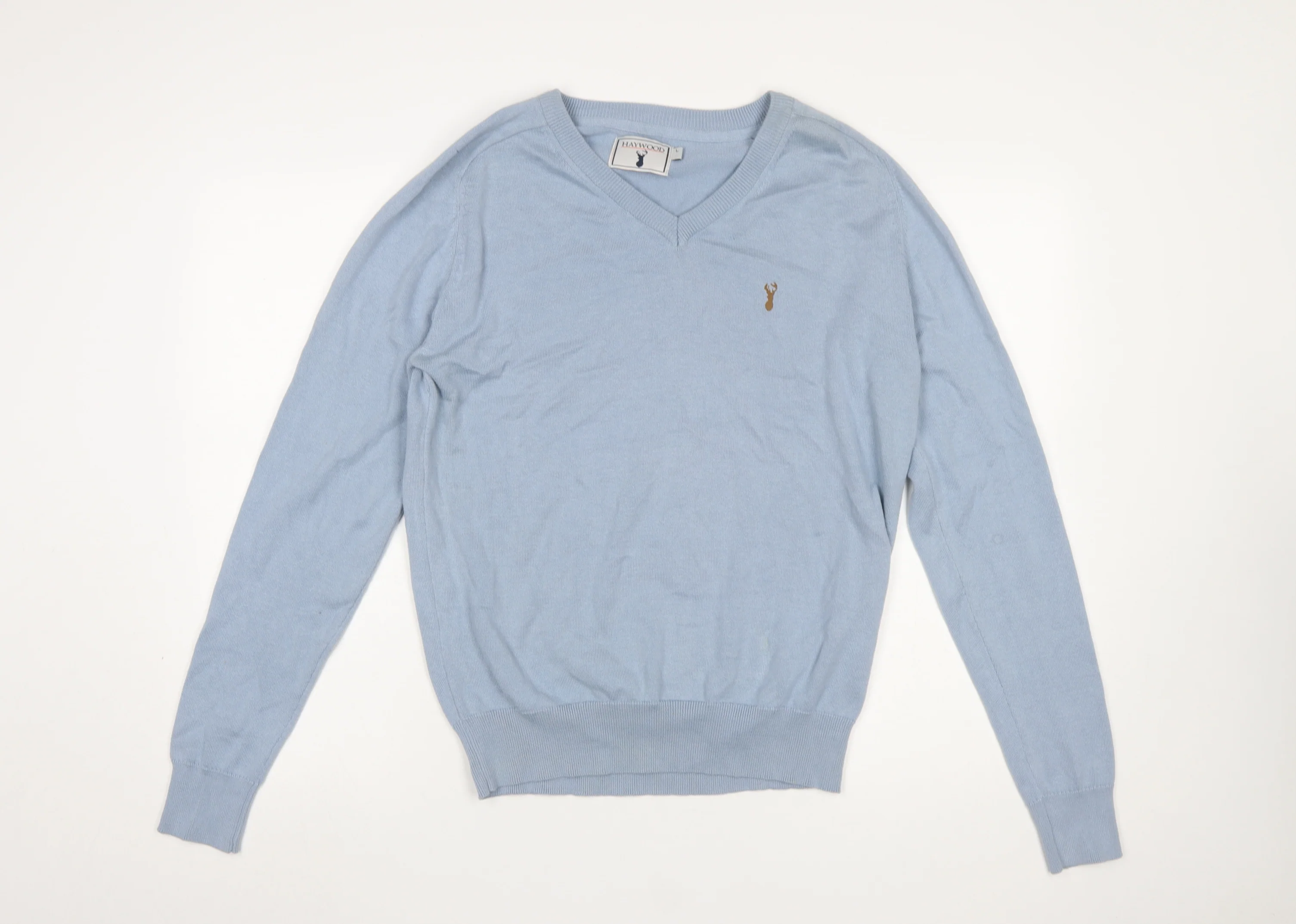 Haywood Men's Blue Cotton V-Neck Jumper Size L