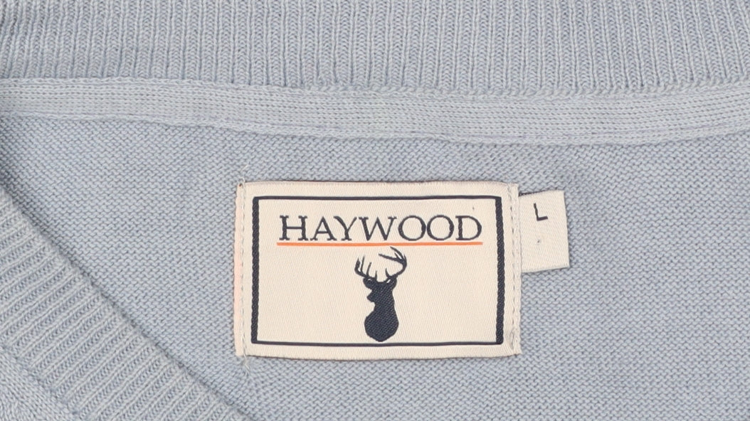 Haywood Men's Blue Cotton V-Neck Jumper Size L - Image 4