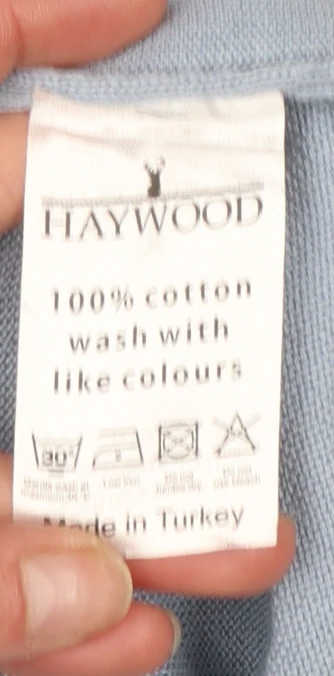 Haywood Men's Blue Cotton V-Neck Jumper Size L - Image 5