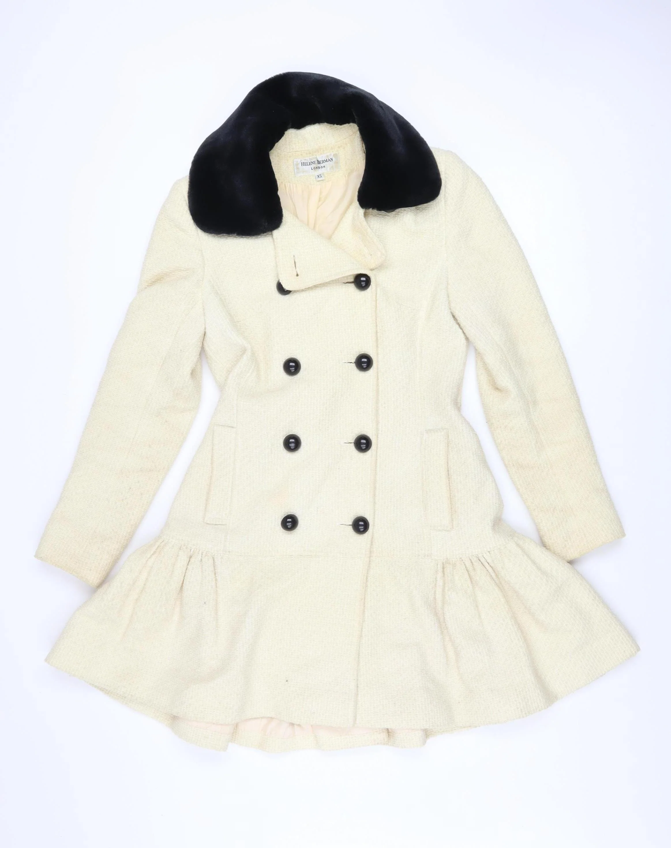 Helene Berman Women’s Ivory Wool Blend Pea Coat XS Classic Style