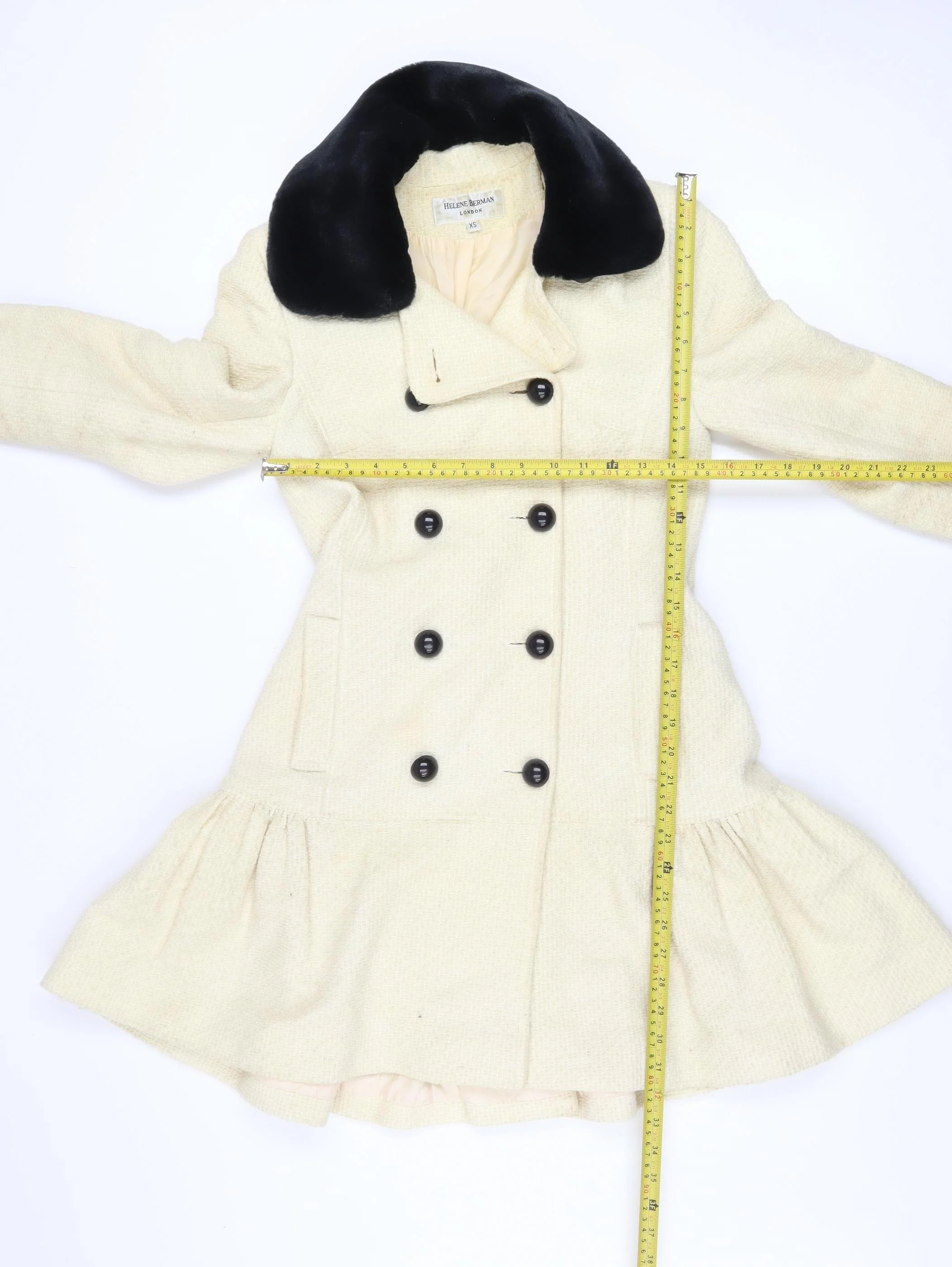 Helene Berman Women’s Ivory Wool Blend Pea Coat XS Classic Style - Image 2