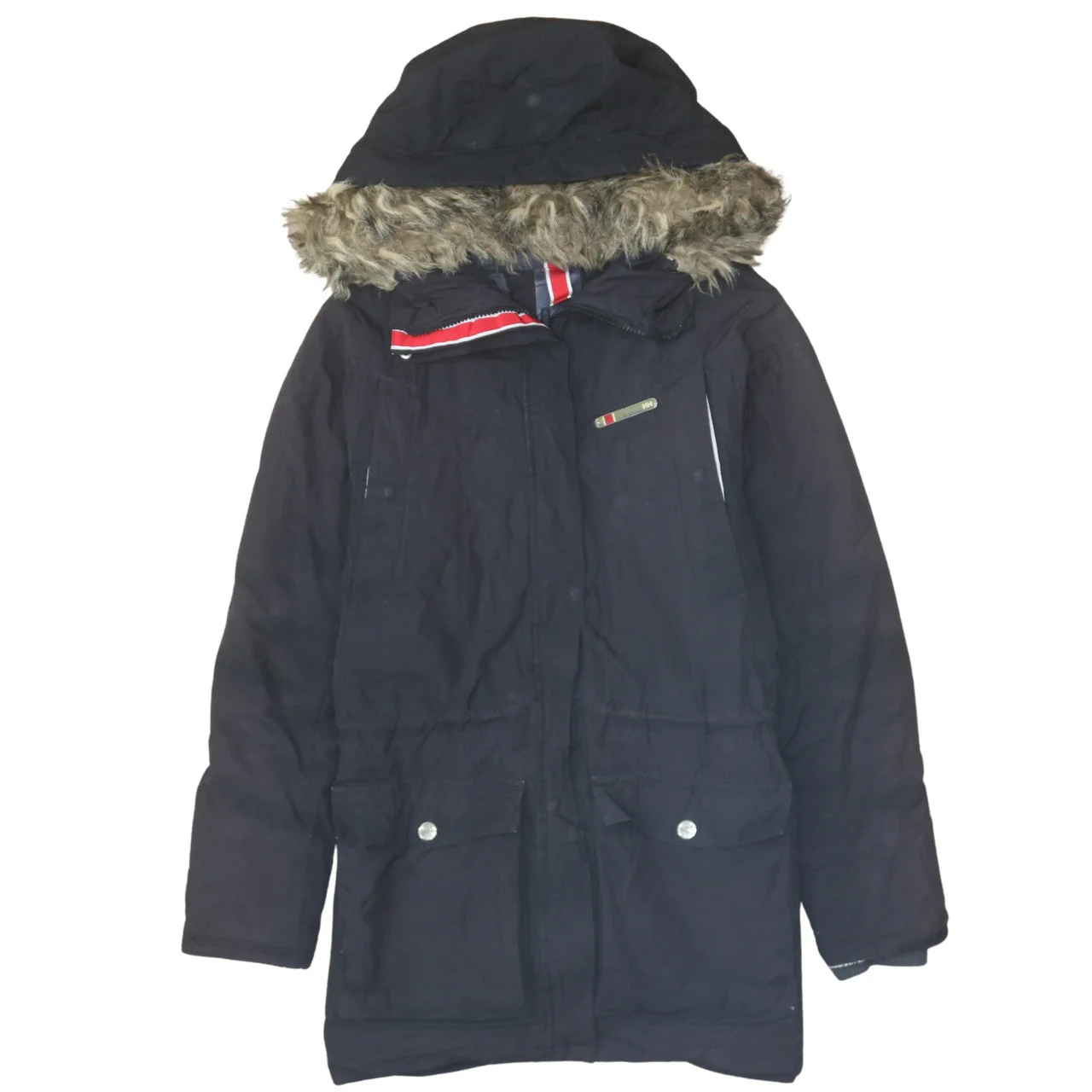 Helly Hansen Women's Black Fur Trim Hooded Parka Coat Size M