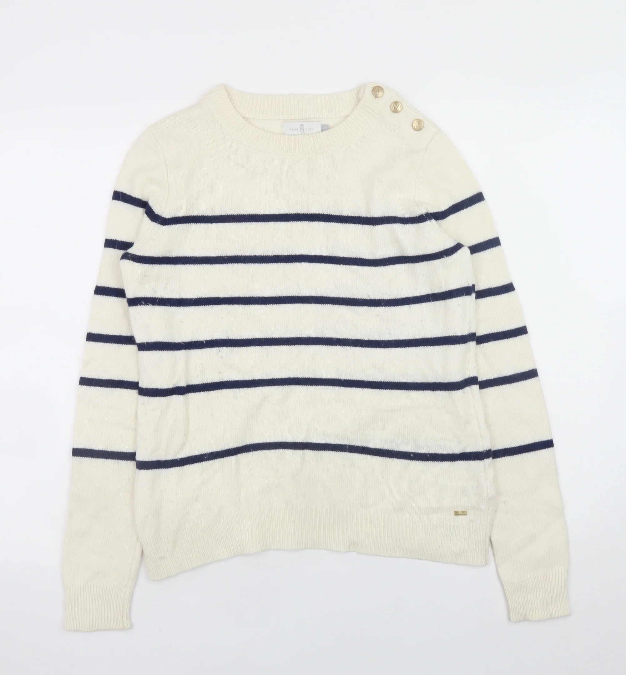 Henri Lloyd Women's Ivory Striped Crew Neck Wool Blend Jumper M