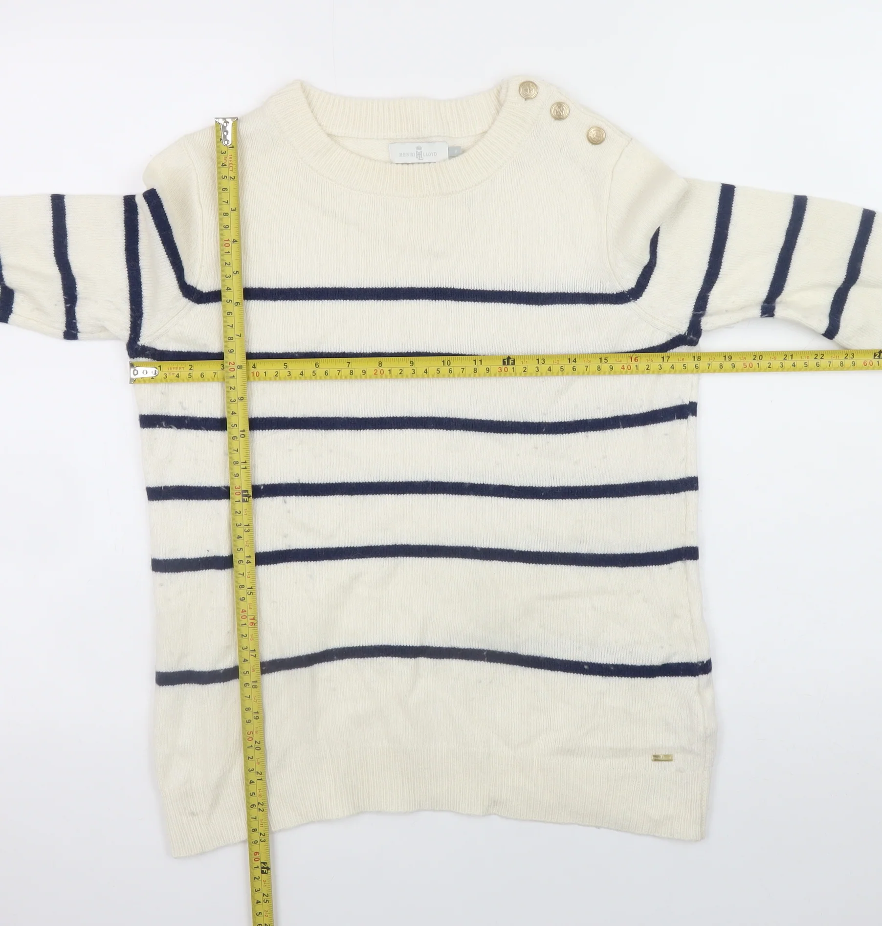 Henri Lloyd Women's Ivory Striped Crew Neck Wool Blend Jumper M - Image 2