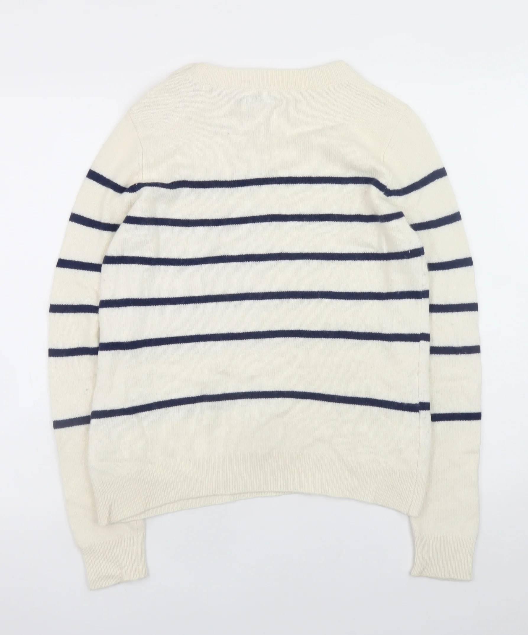 Henri Lloyd Women's Ivory Striped Crew Neck Wool Blend Jumper M - Image 3
