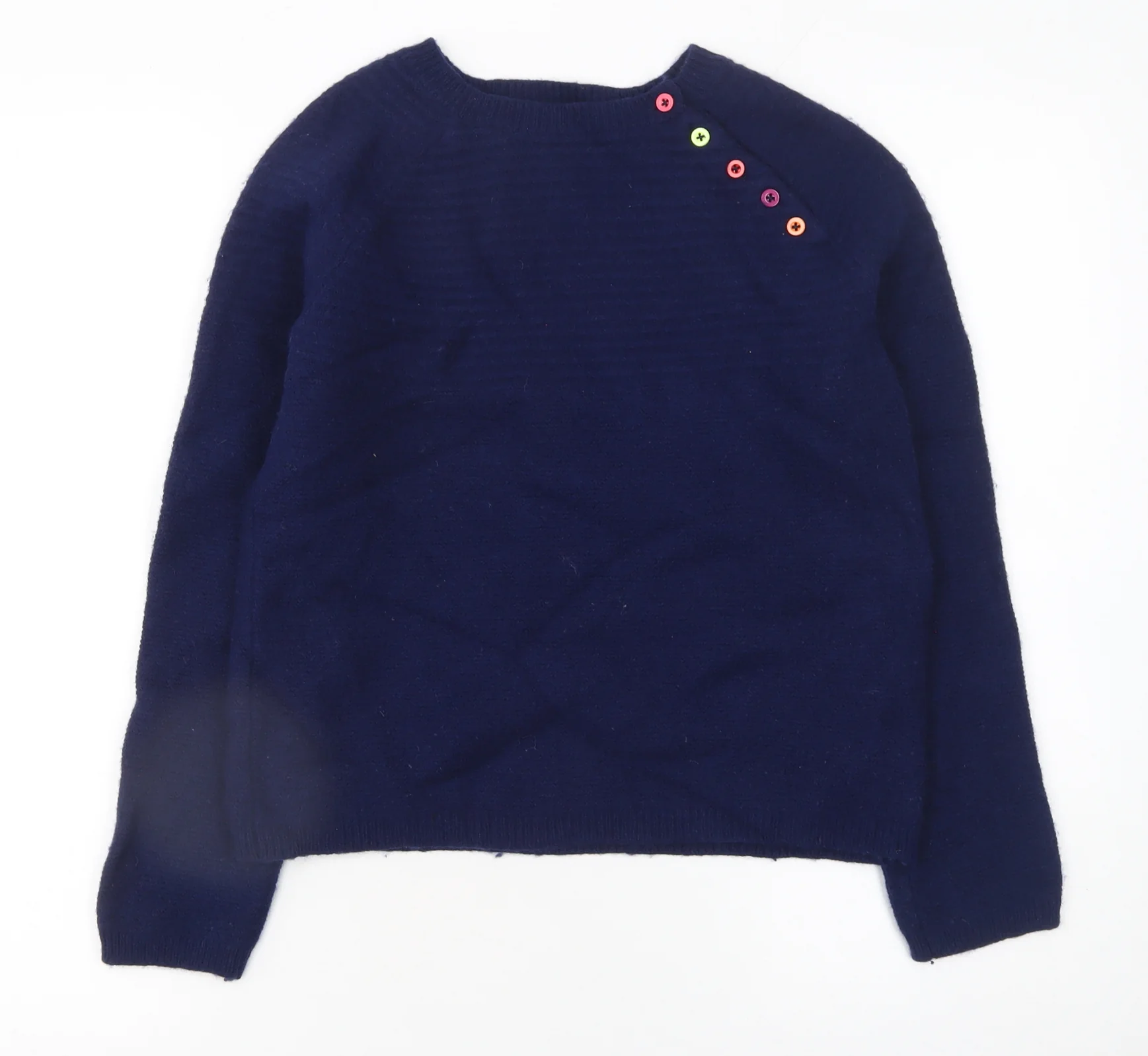 Heyton Women Blue Wool Blend Crew Neck Button Pullover Jumper Size 12
