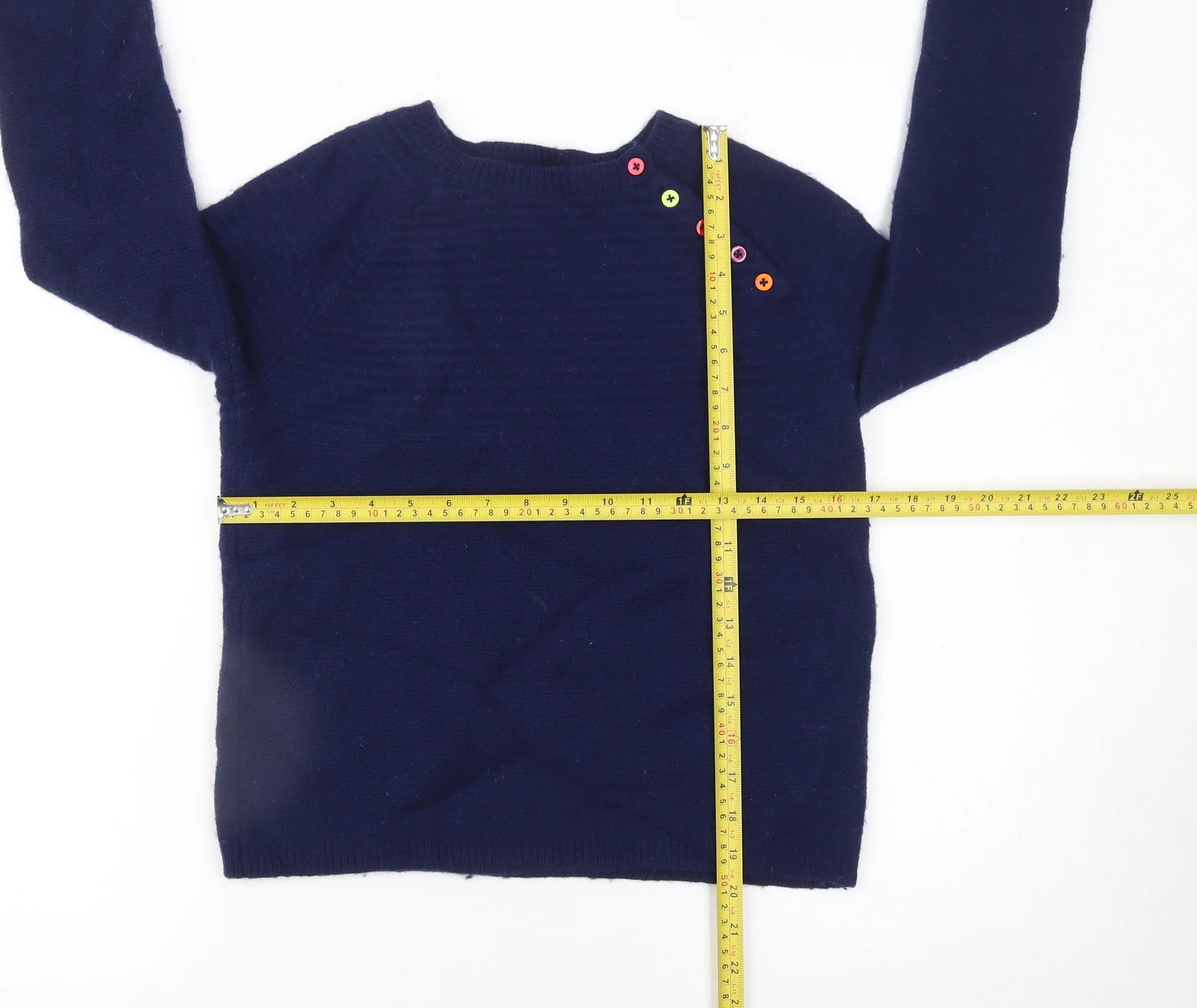 Heyton Women Blue Wool Blend Crew Neck Button Pullover Jumper Size 12 - Image 2