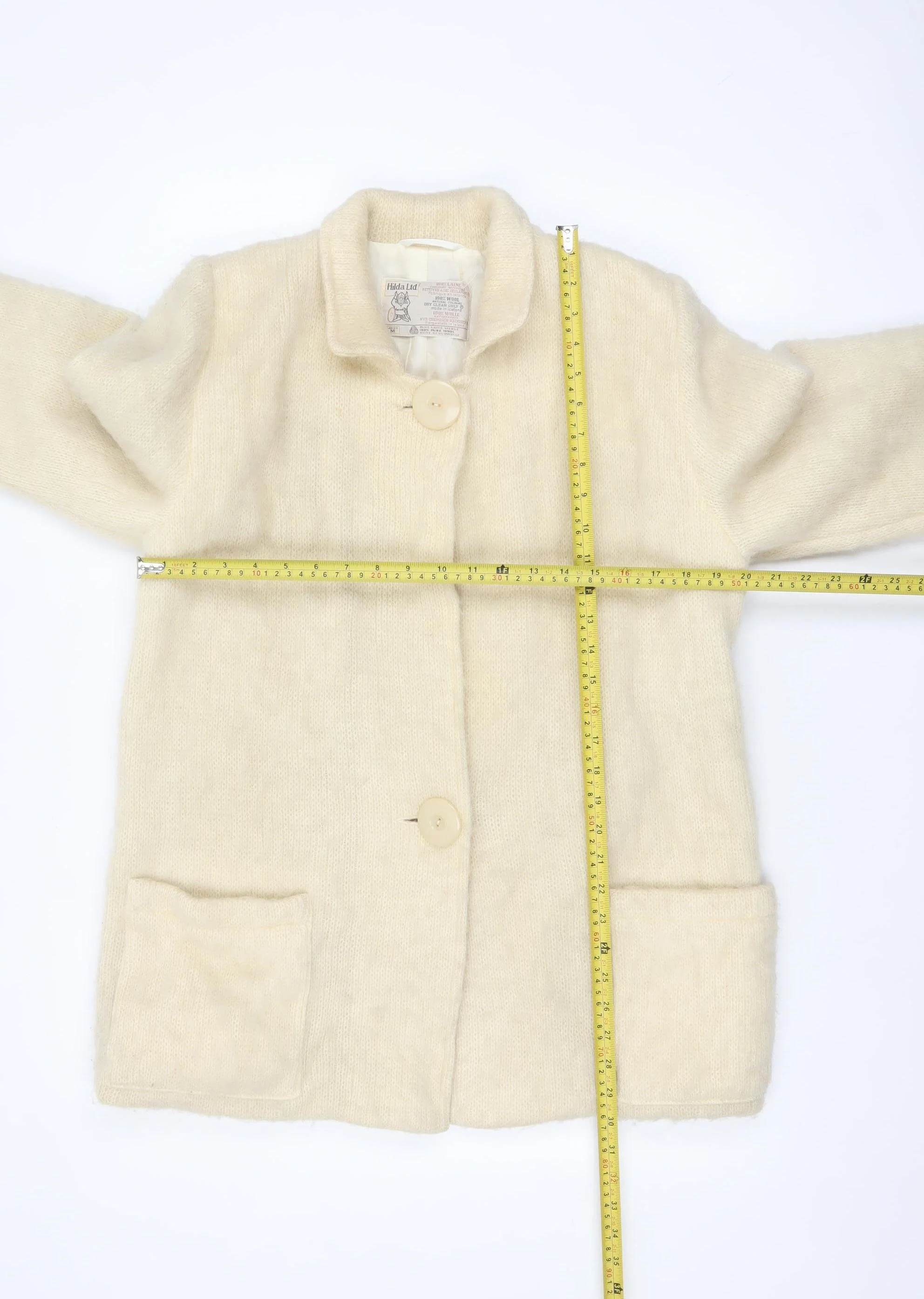 Hilda Ltd Womens Ivory Wool Mid-Length Coat Size M Classic Style - Image 2