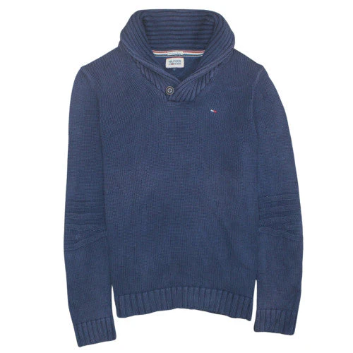 Hilfiger Denim Men's Blue Shawl Collar Knit Jumper Size L