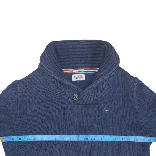 Hilfiger Denim Men's Blue Shawl Collar Knit Jumper Size L - Image 2