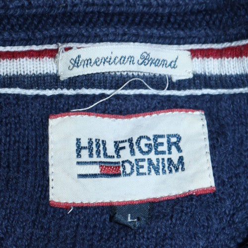 Hilfiger Denim Men's Blue Shawl Collar Knit Jumper Size L - Image 5
