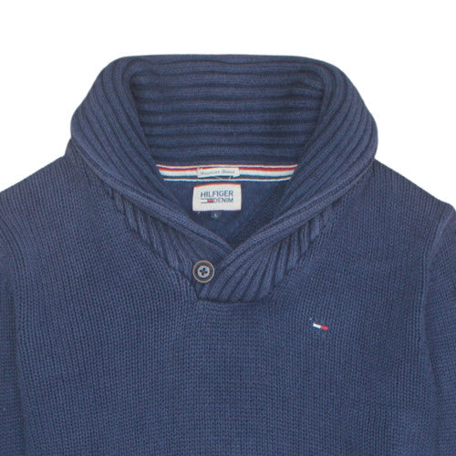 Hilfiger Denim Men's Blue Shawl Collar Knit Jumper Size L - Image 8