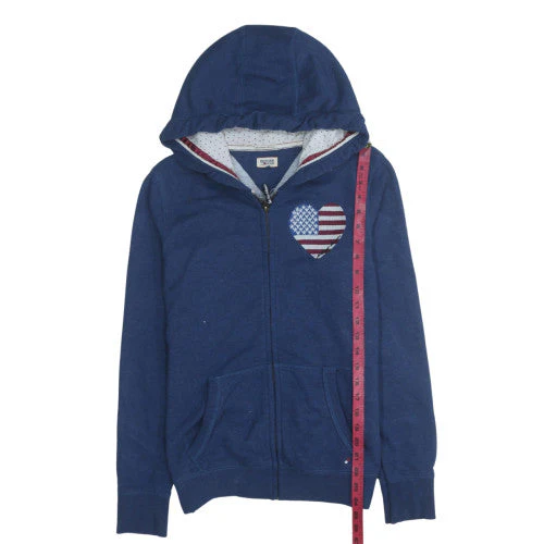Hilfiger Denim Women's Blue Full Zip Hoodie with American Heart Print Size M - Image 3