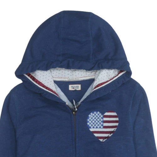 Hilfiger Denim Women's Blue Full Zip Hoodie with American Heart Print Size M - Image 7