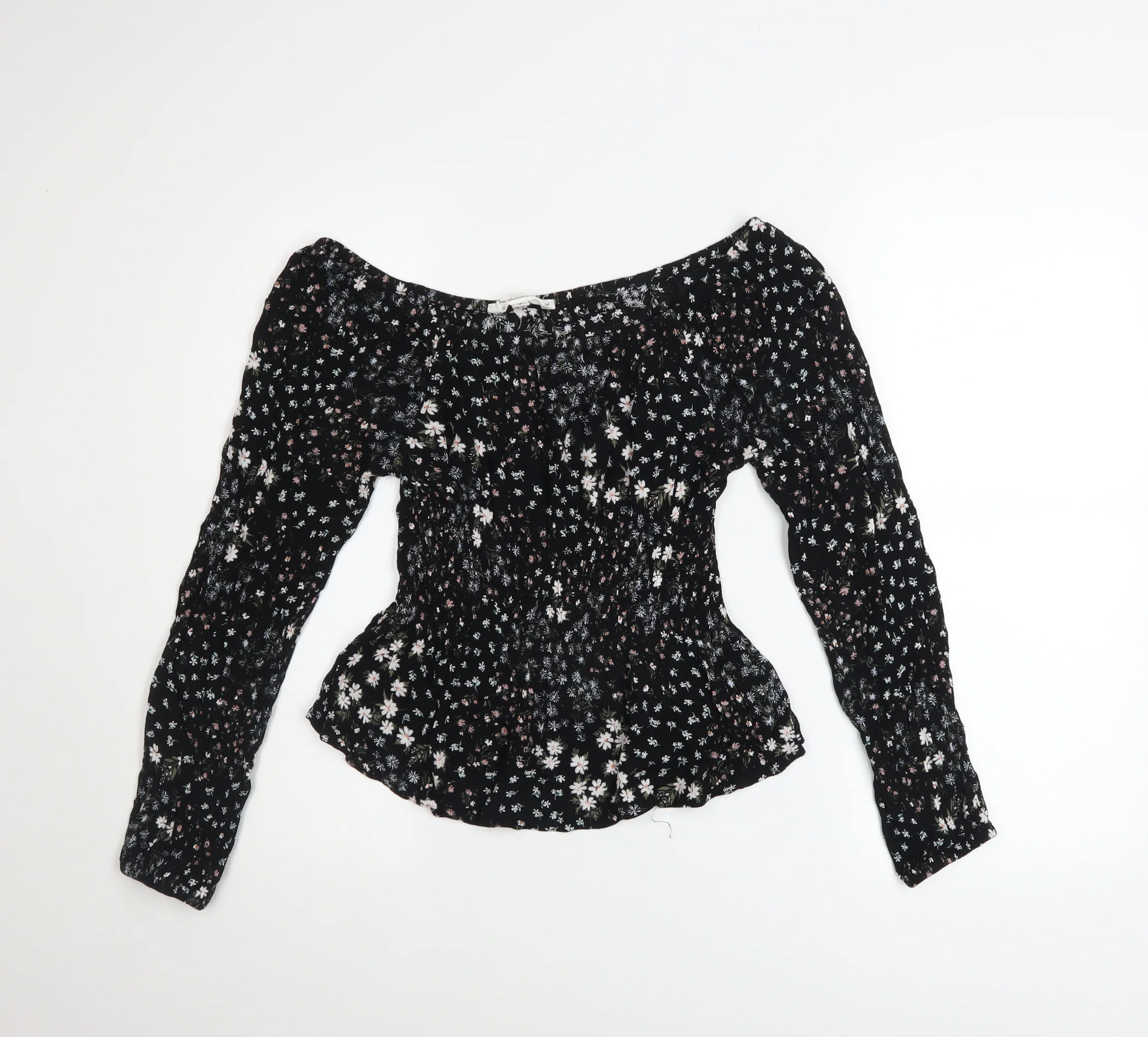 Hippie Rose Womens Black Floral Off Shoulder Boho Blouse Size S