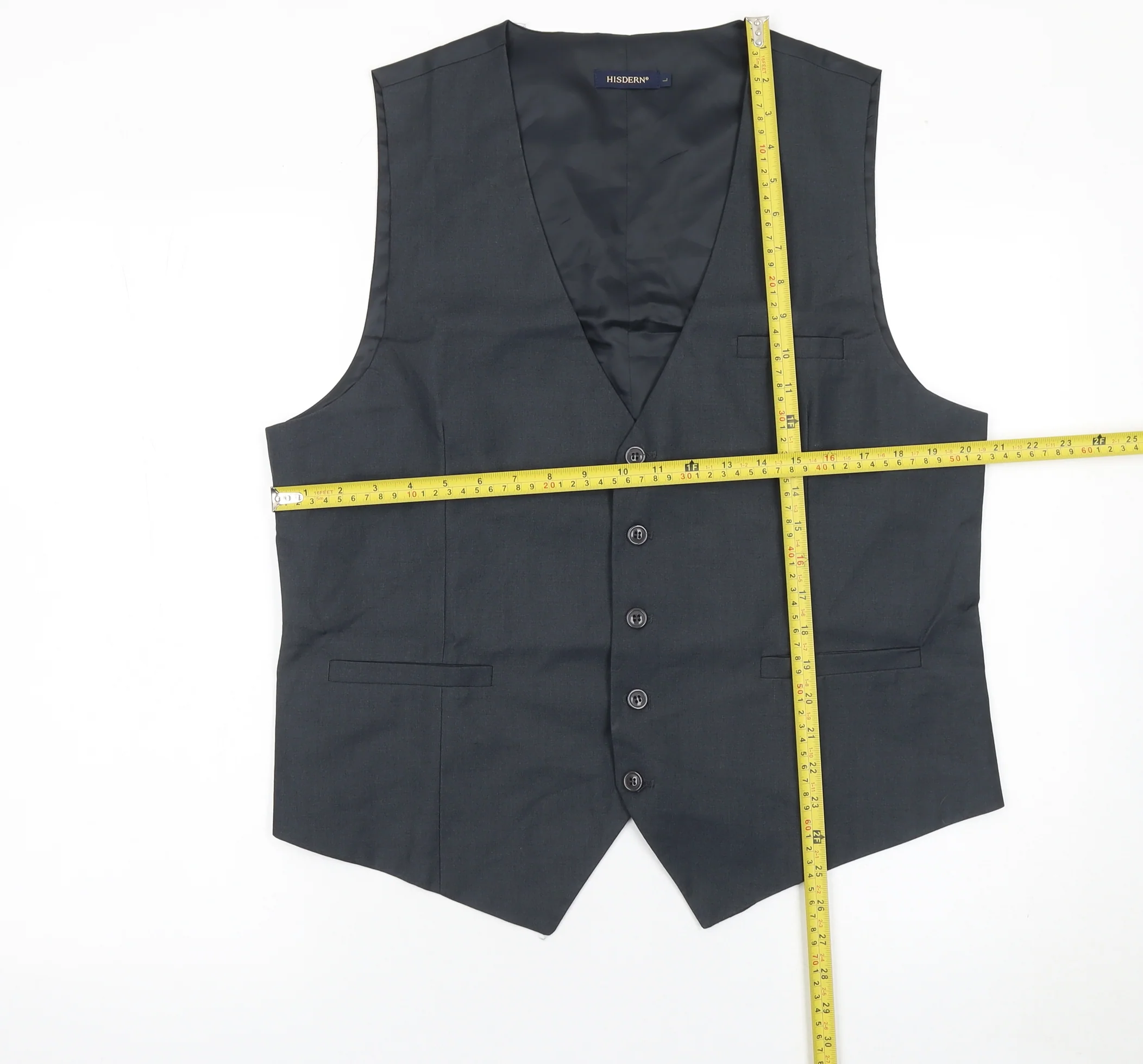 HISDERN Men's Black Formal Waistcoat L Regular Fit Classic Style - Image 2