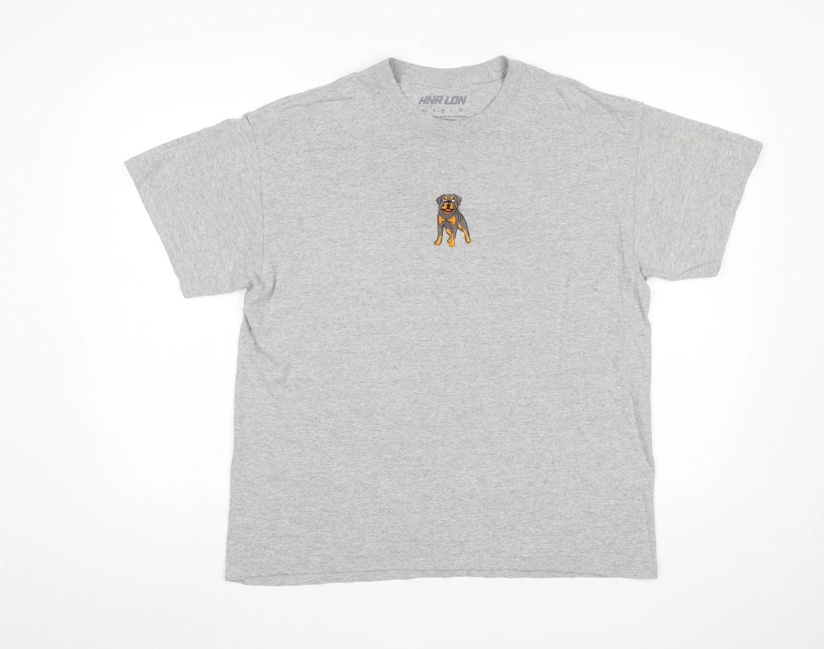 HNR LDN Men's Grey Dog Embroidered Cotton T-Shirt Size M