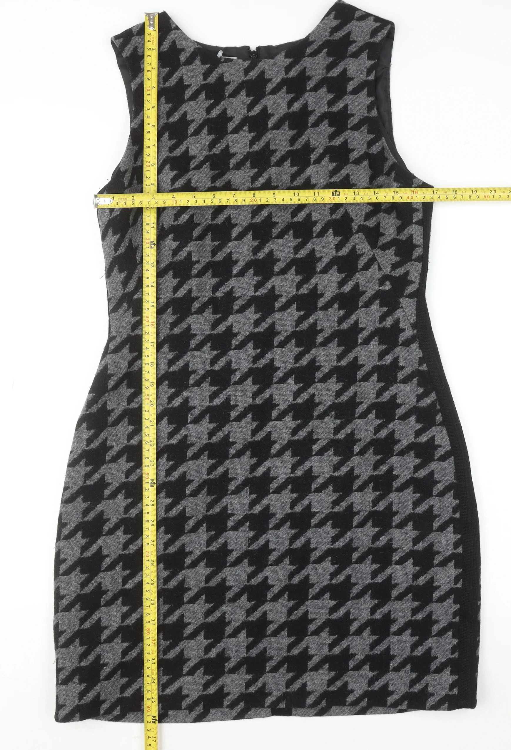 Hobbs Women Grey Houndstooth Sheath Dress UK 12 Sleeveless Workwear - Image 2