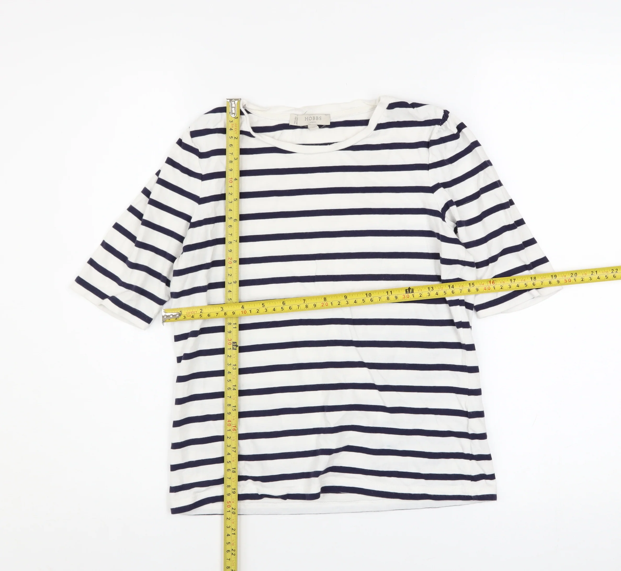 Hobbs Women’s White Navy Striped Cotton Jersey T-Shirt XS - Image 2
