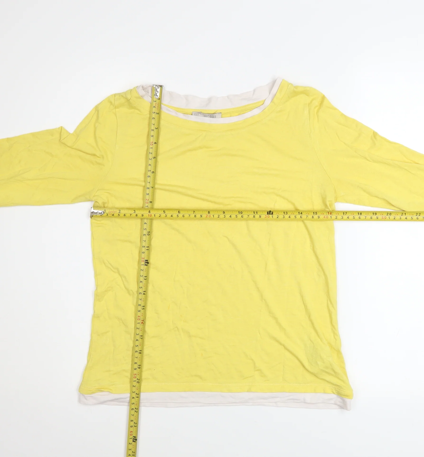 Hobbs Women’s Yellow Long Sleeve Boat Neck Basic T-Shirt S - Image 2