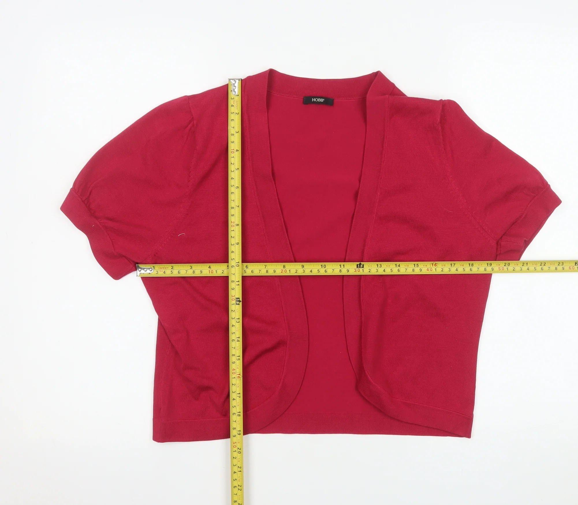 Hobbs Women's Red Silk Blend Short Sleeve Open Cardigan Size 16 - Image 2