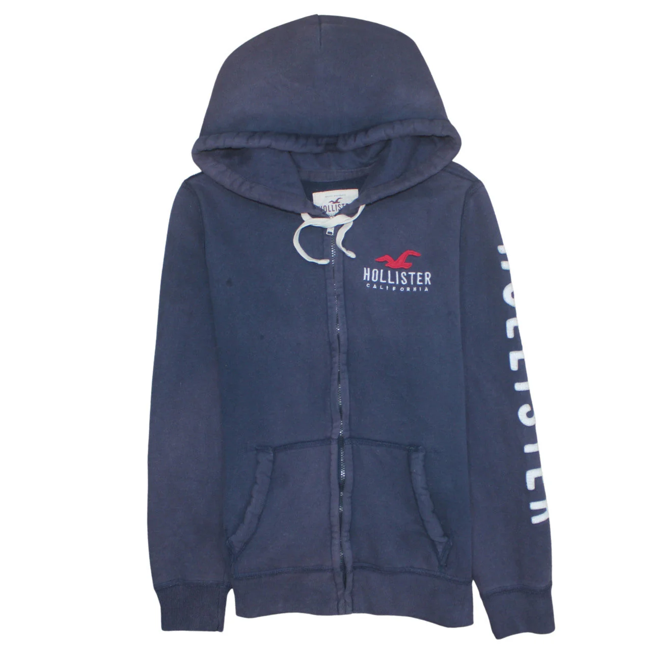 Hollister Men Blue Full Zip Hoodie M Logo Fleece Sweatshirt