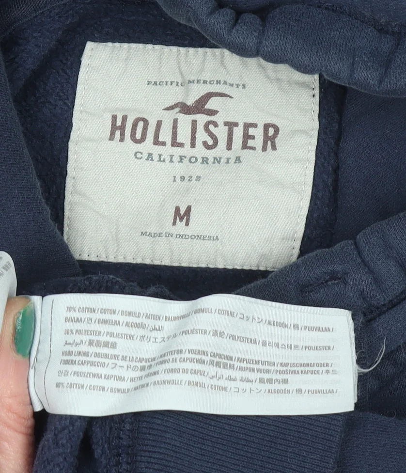 Hollister Men’s Blue Pullover Hoodie M Regular Fit Fleece Sweatshirt - Image 4