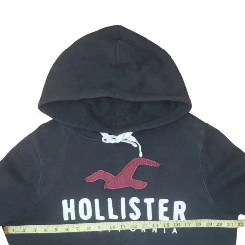 Hollister Mens Black Pullover Hoodie Medium Logo Embroidered Fleece - Image 2