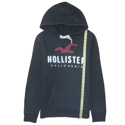 Hollister Mens Black Pullover Hoodie Medium Logo Embroidered Fleece - Image 3