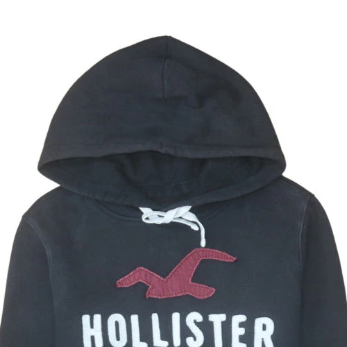 Hollister Mens Black Pullover Hoodie Medium Logo Embroidered Fleece - Image 6