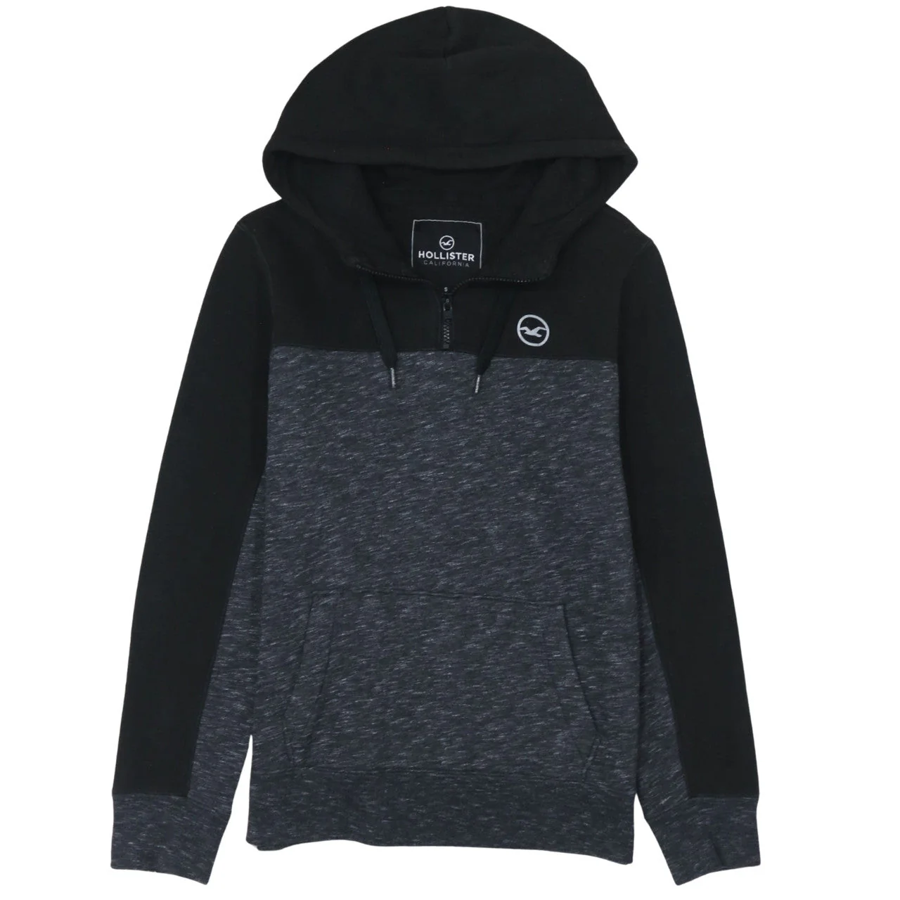 Hollister Men's Black Pullover Hoodie Small 1/4 Zip Fleece Sweatshirt